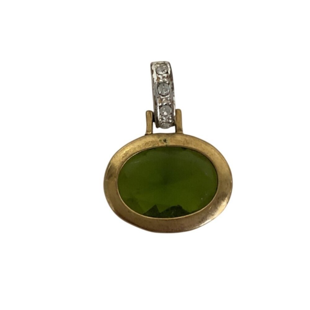 Gold and Silver Tone Peridot Diamond Rhinestone Pendant